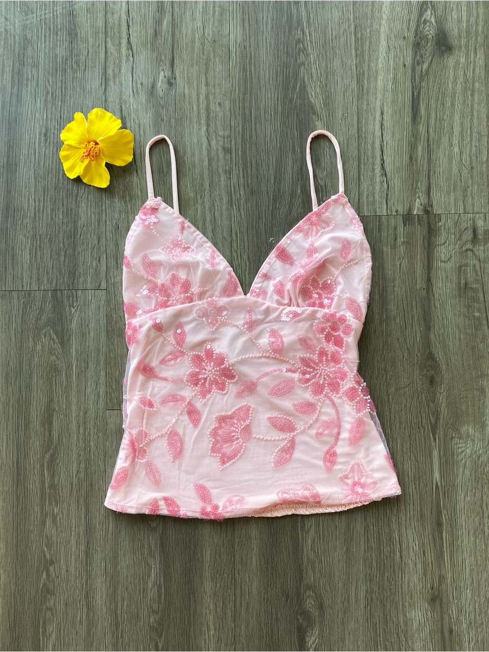 Pink Floral Embellished Cami Top
